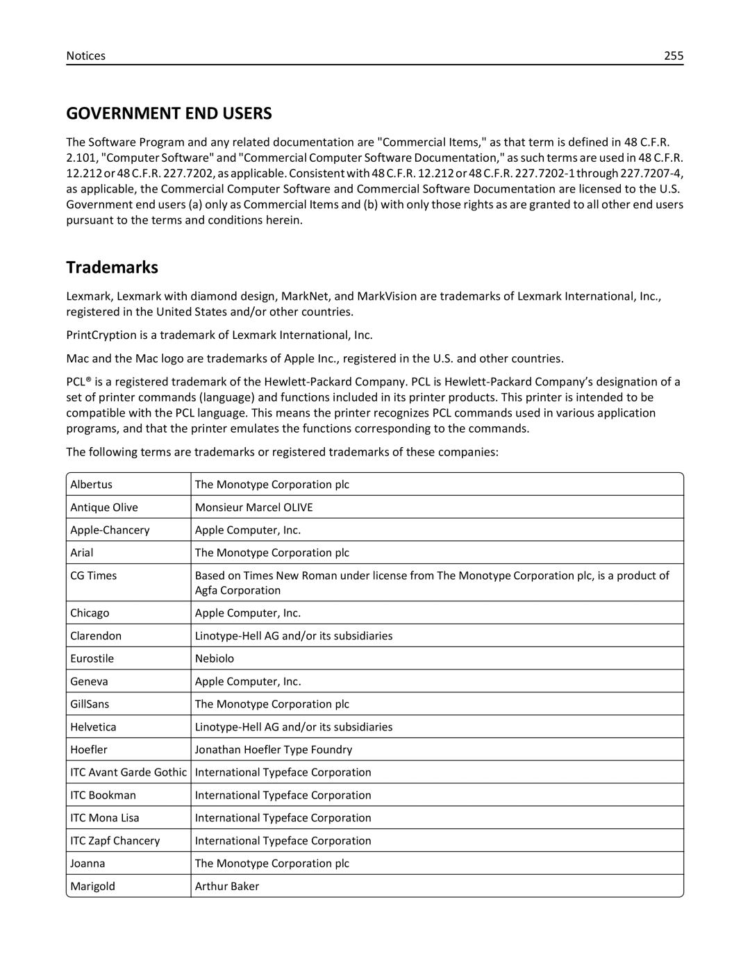 Lexmark C950 manual Trademarks, 255 