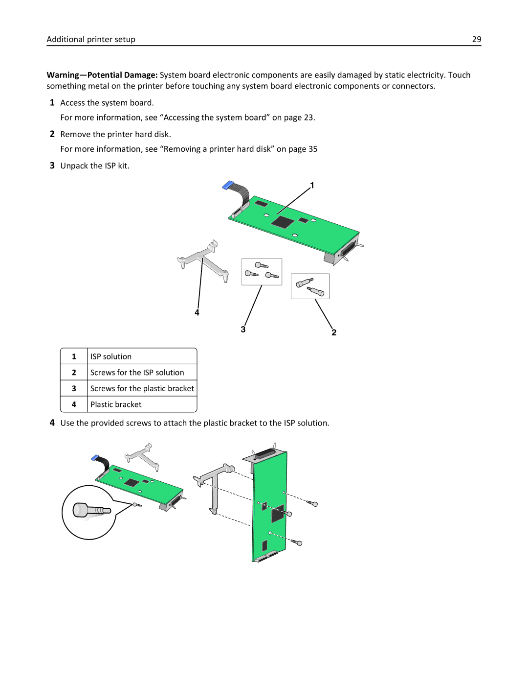 Lexmark C950 manual Screws for the ISP solution Screws for the plastic bracket 