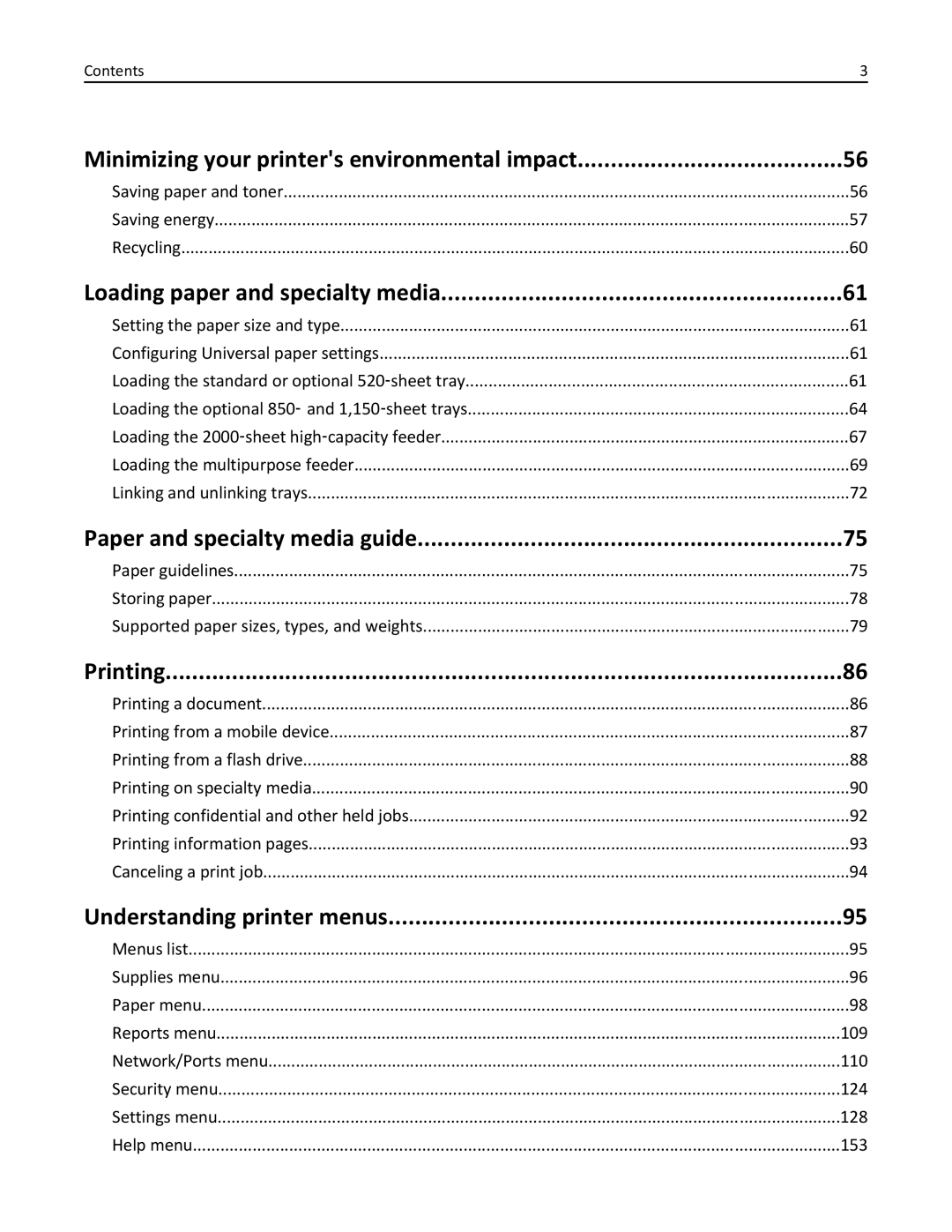 Lexmark C950 Loading paper and specialty media, Paper and specialty media guide, Printing, Understanding printer menus 