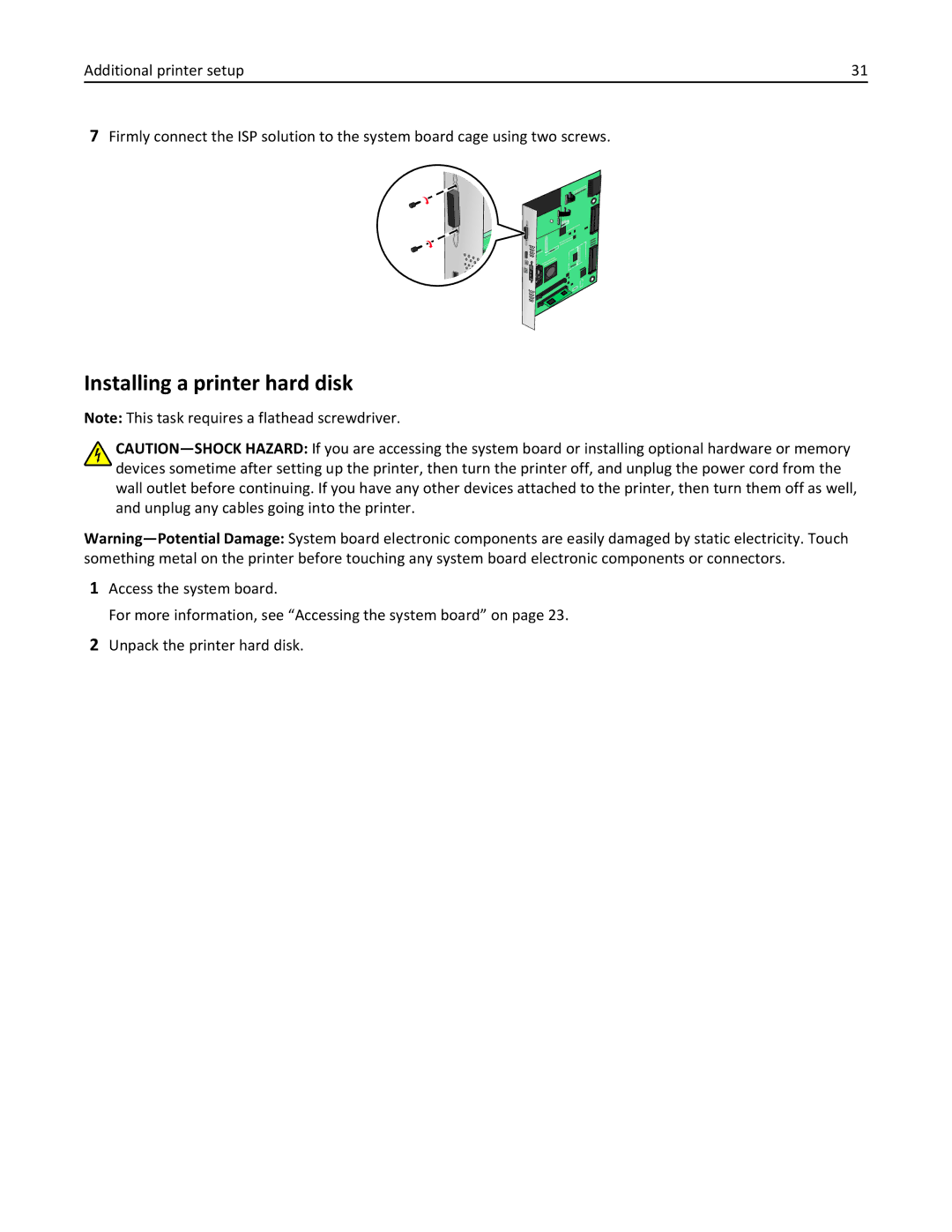 Lexmark C950 manual Installing a printer hard disk 