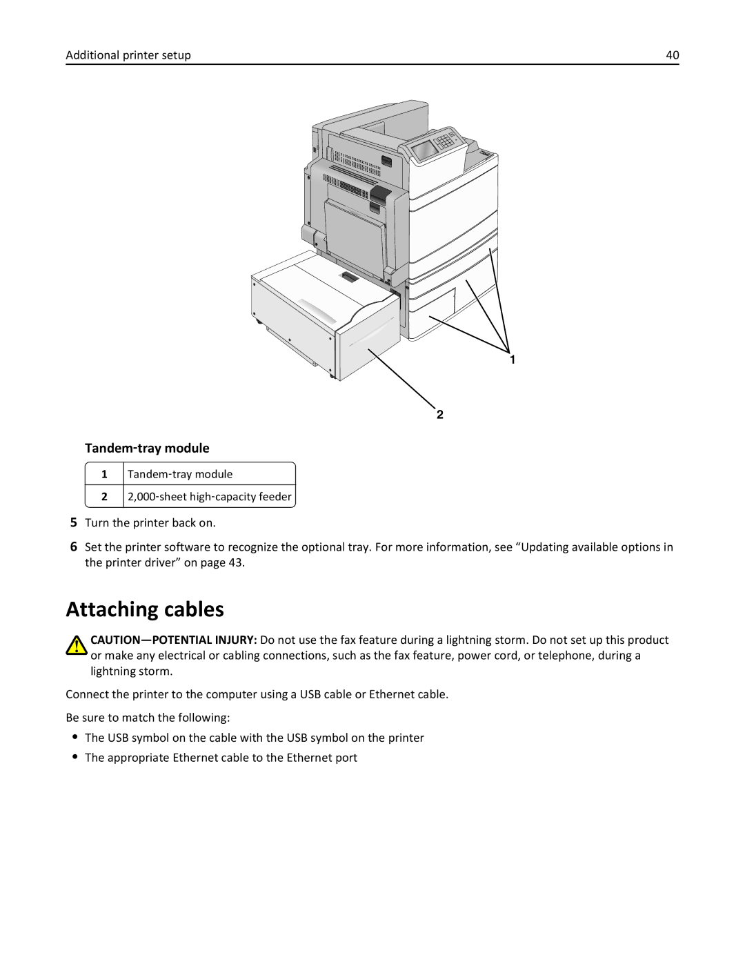 Lexmark C950 manual Attaching cables, Tandem‑tray module 