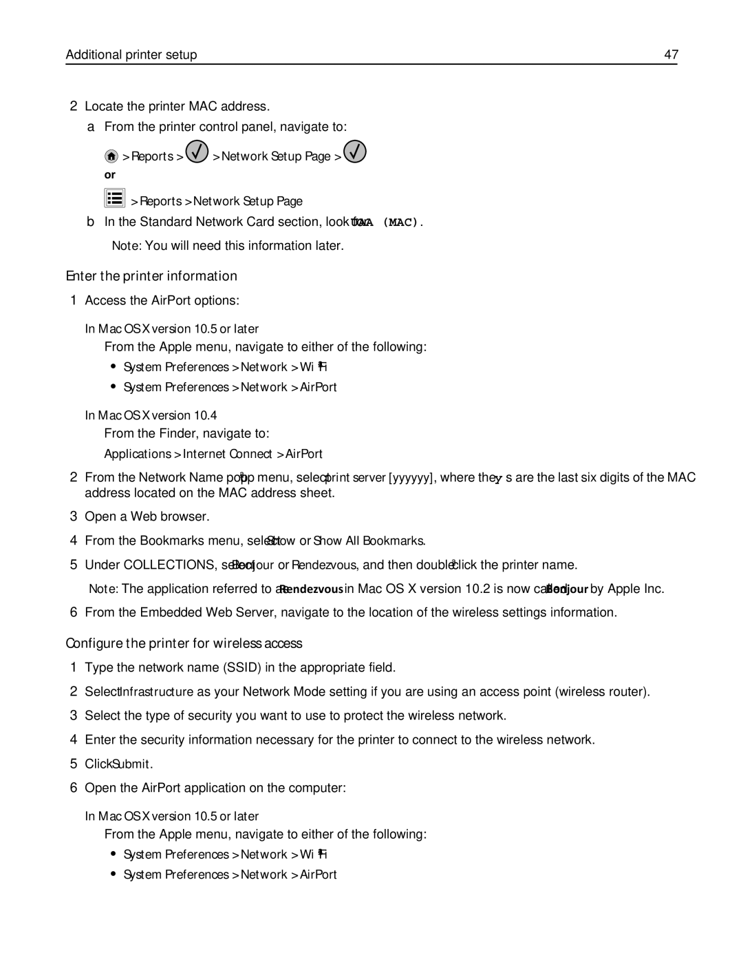 Lexmark C950 manual Enter the printer information, Configure the printer for wireless access, Reports Network Setup Page or 