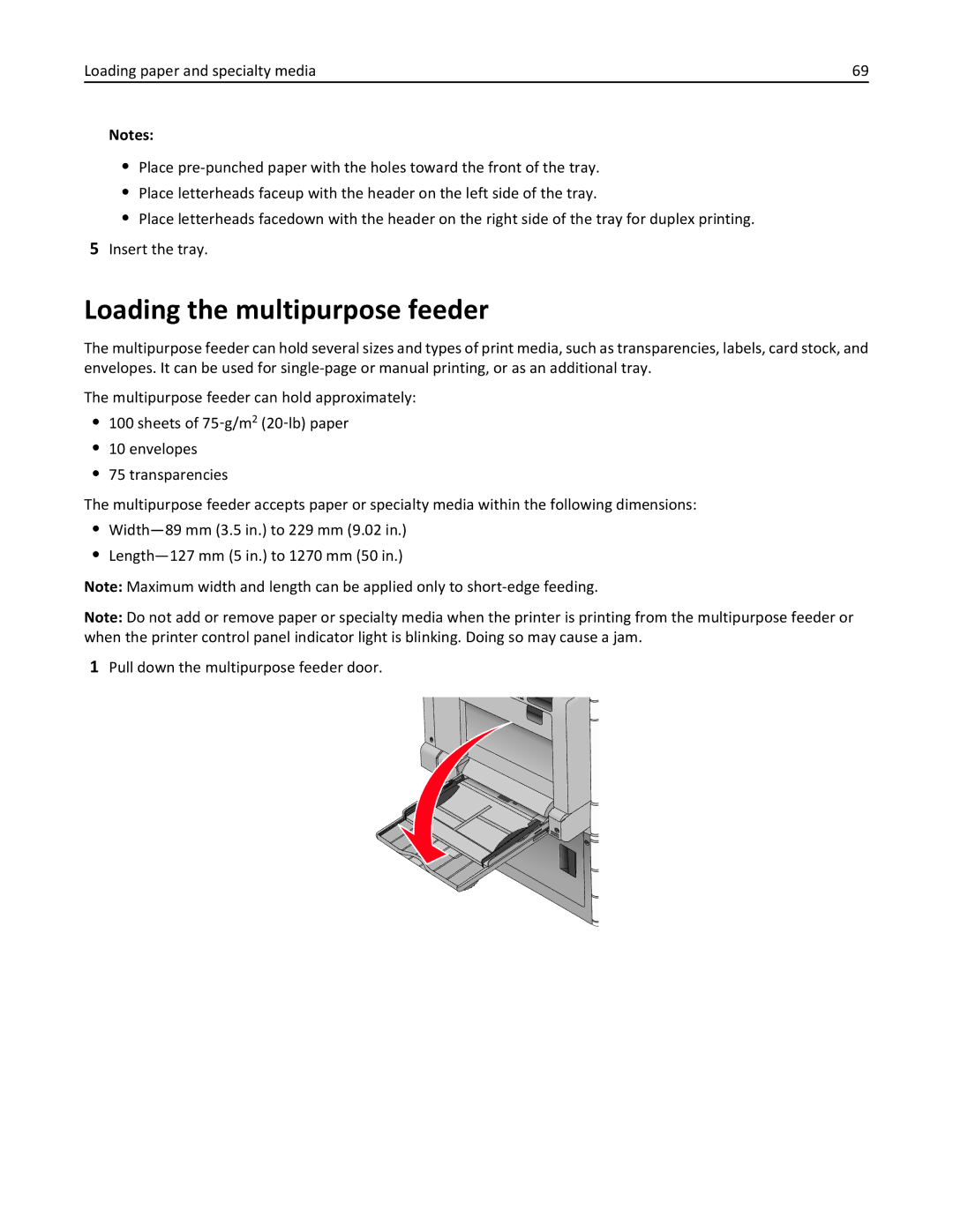 Lexmark C950 manual Loading the multipurpose feeder 