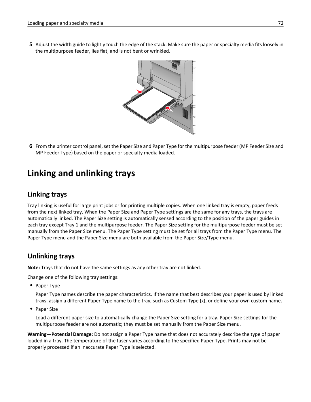 Lexmark C950 manual Linking and unlinking trays, Linking trays, Unlinking trays 