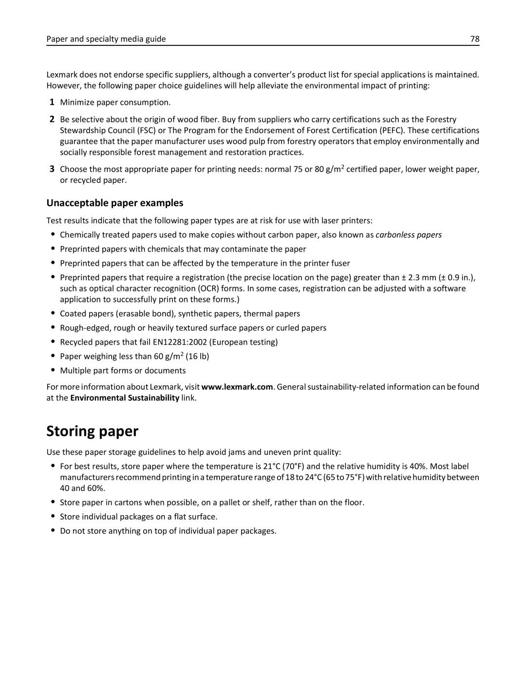 Lexmark C950 manual Storing paper, Unacceptable paper examples 