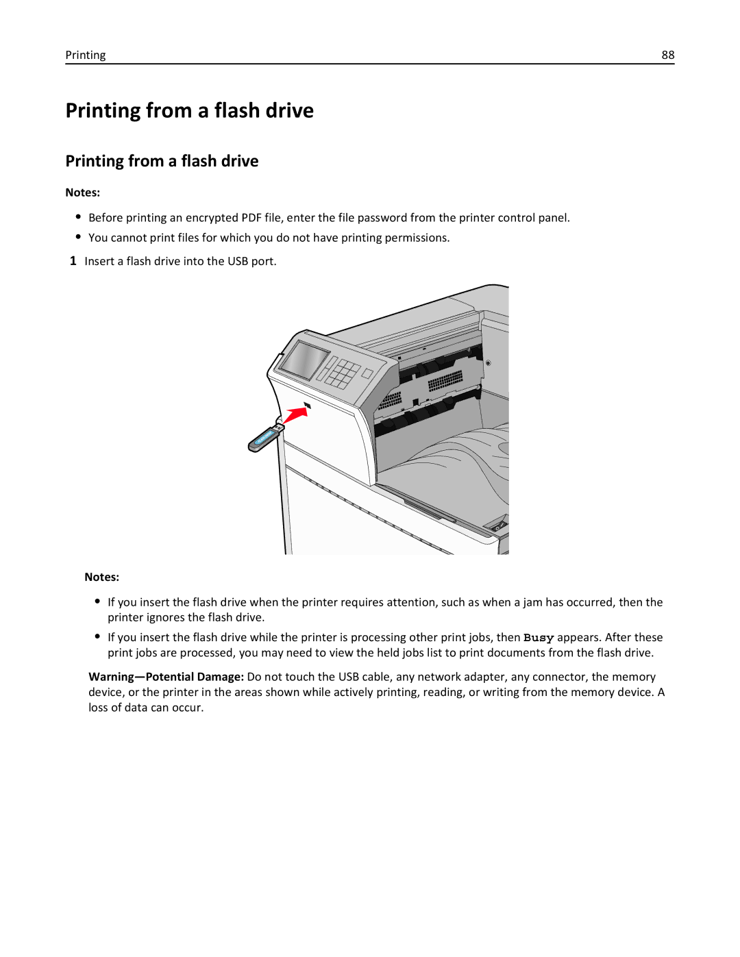 Lexmark C950 manual Printing from a flash drive 