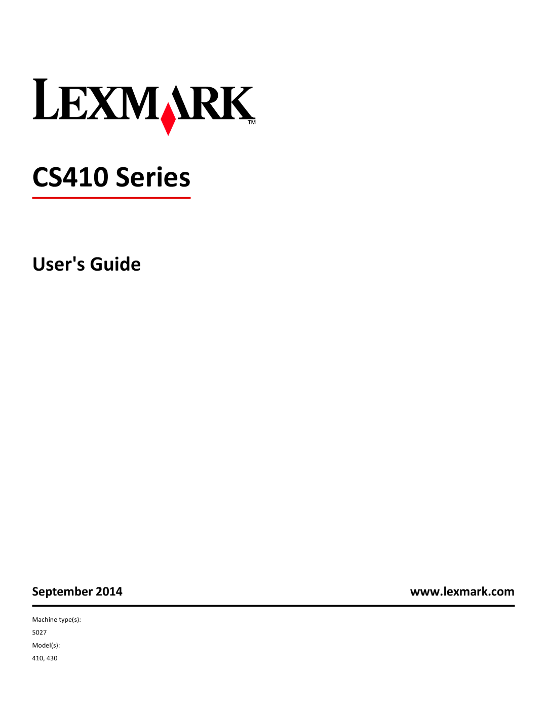 Lexmark CS410 manual Users Guide, September 