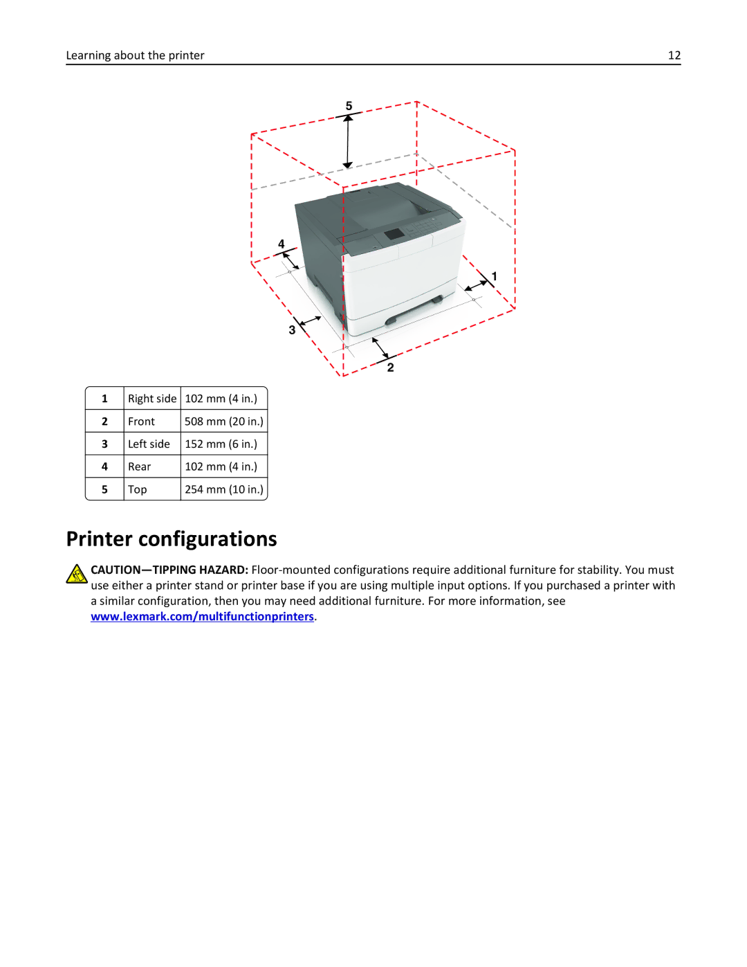 Lexmark CS410 manual Printer configurations 