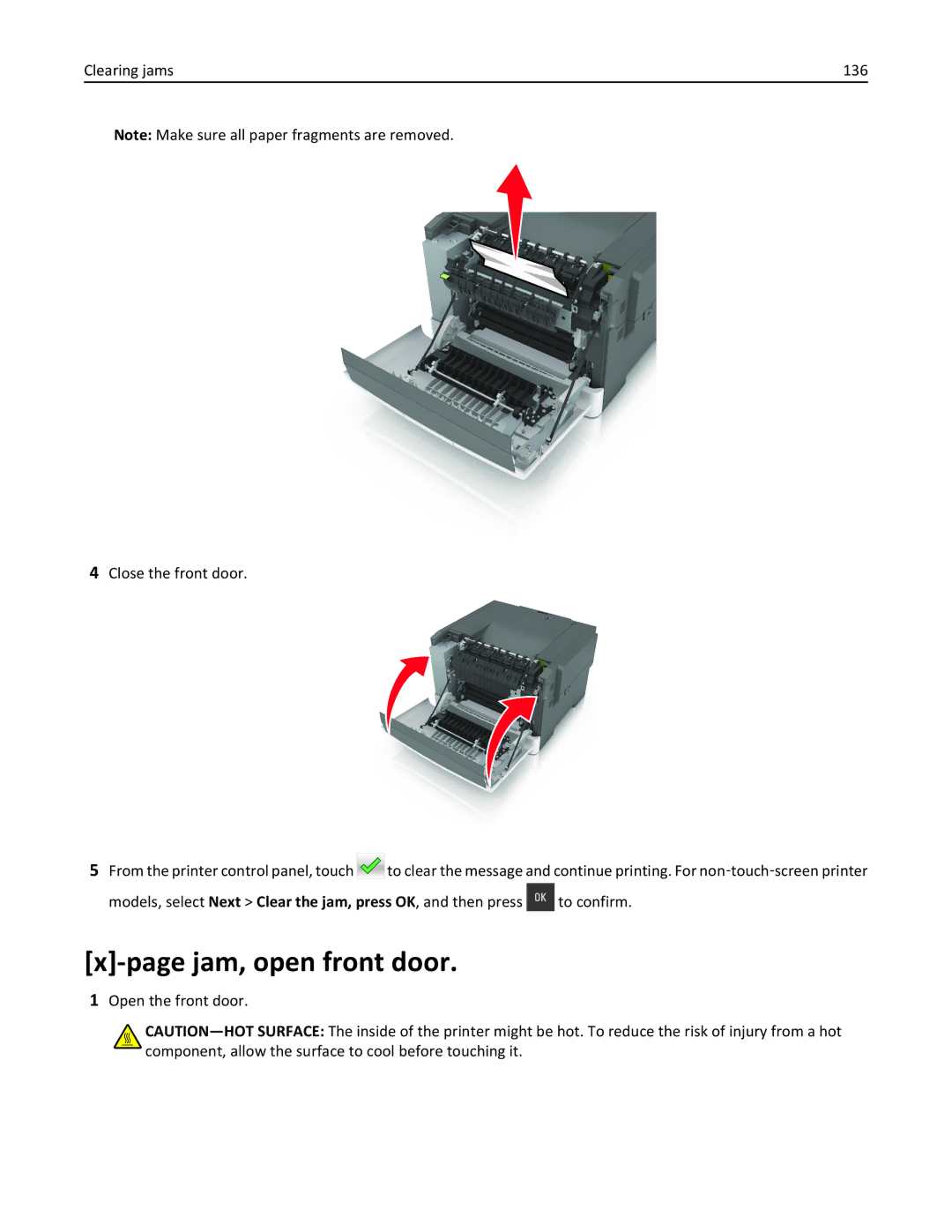 Lexmark CS410 manual Jam, open front door, Open the front door 