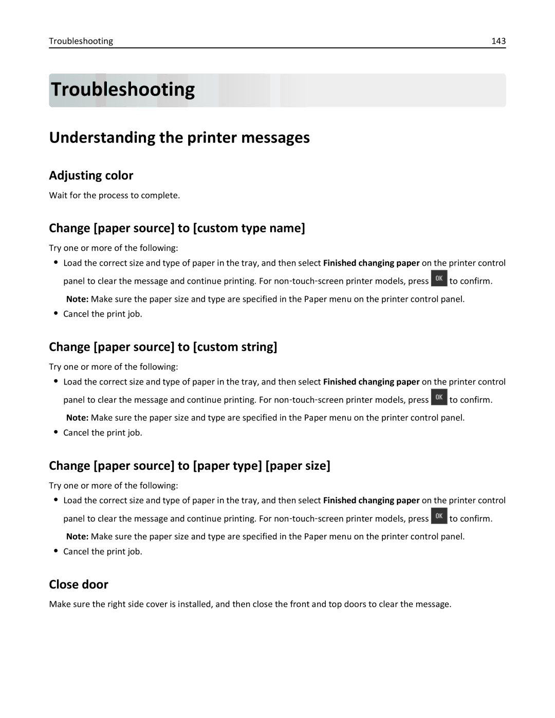 Lexmark CS410 manual Troubleshooting, Understanding the printer messages 
