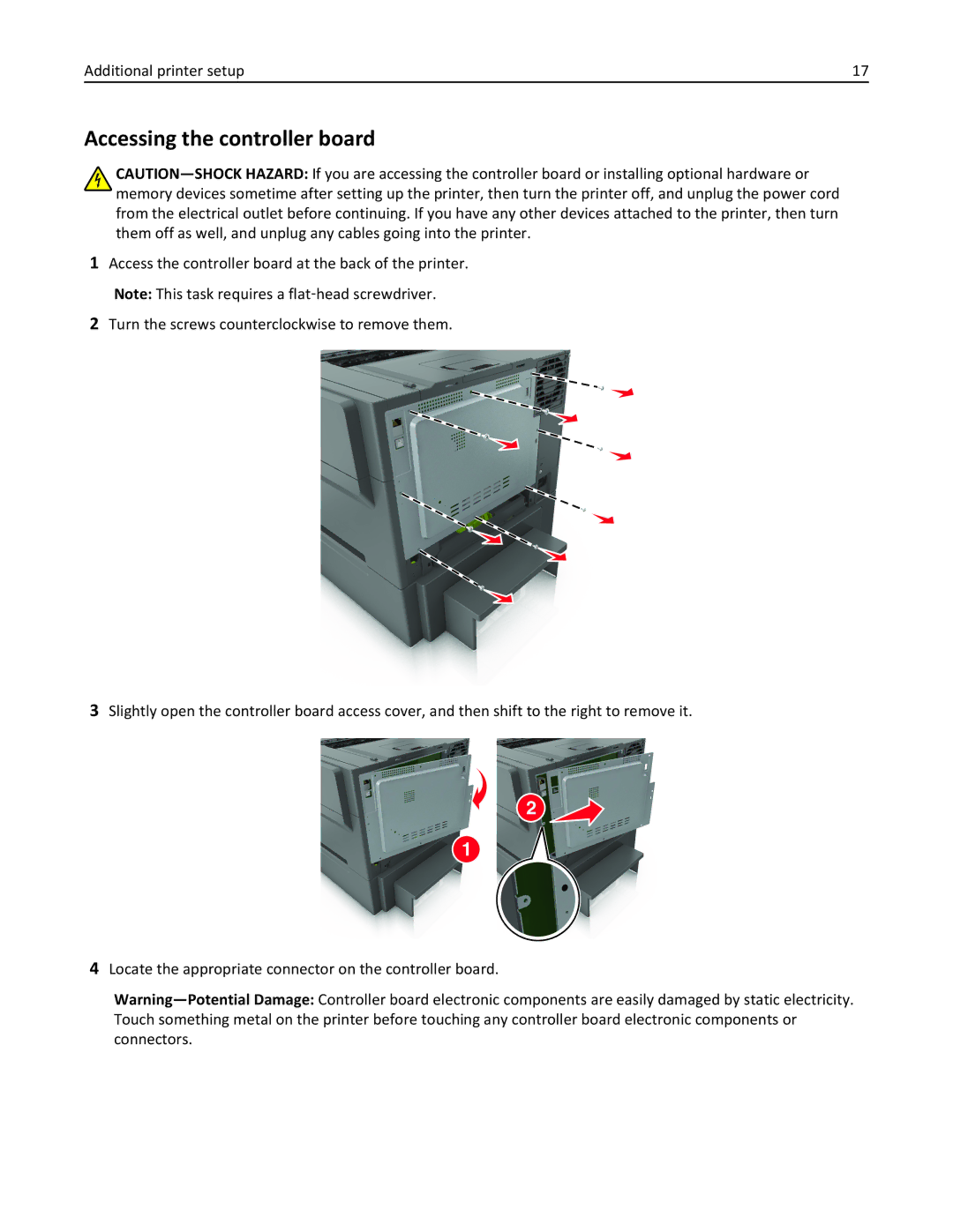 Lexmark CS410 manual Accessing the controller board 