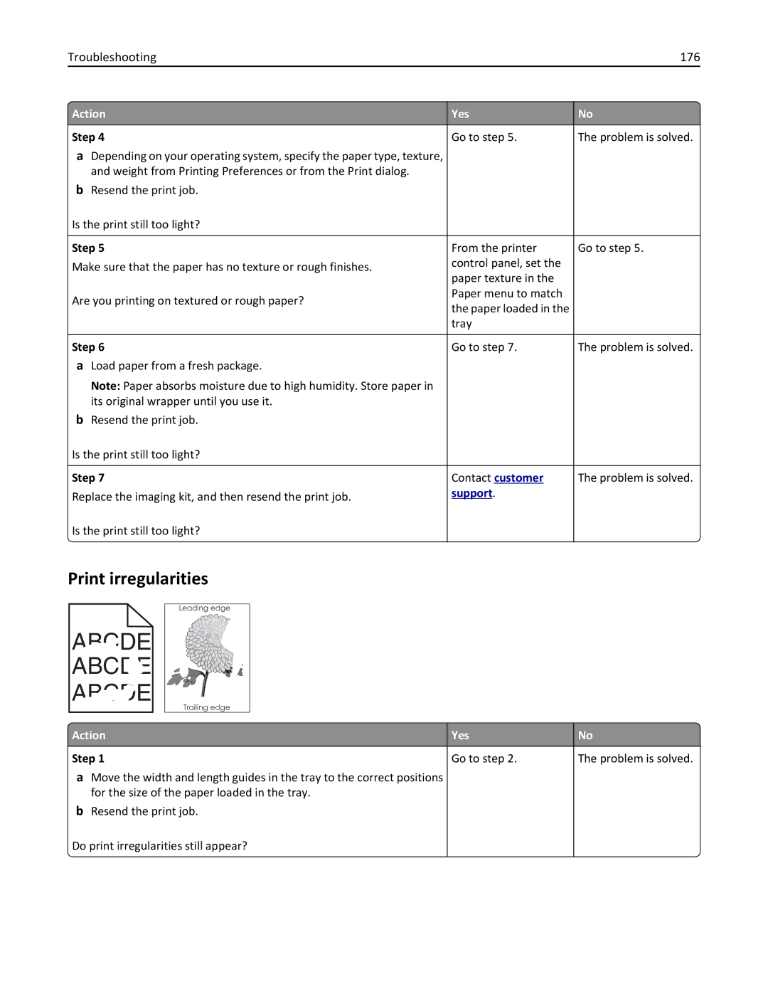 Lexmark CS410 manual Print irregularities, Troubleshooting 176 