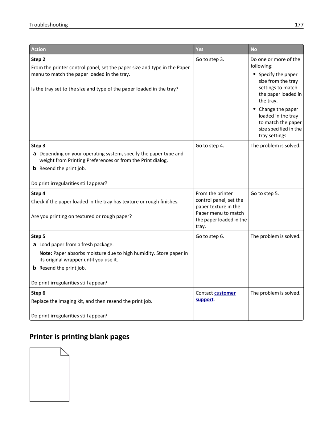 Lexmark CS410 manual Printer is printing blank pages, Troubleshooting 177 