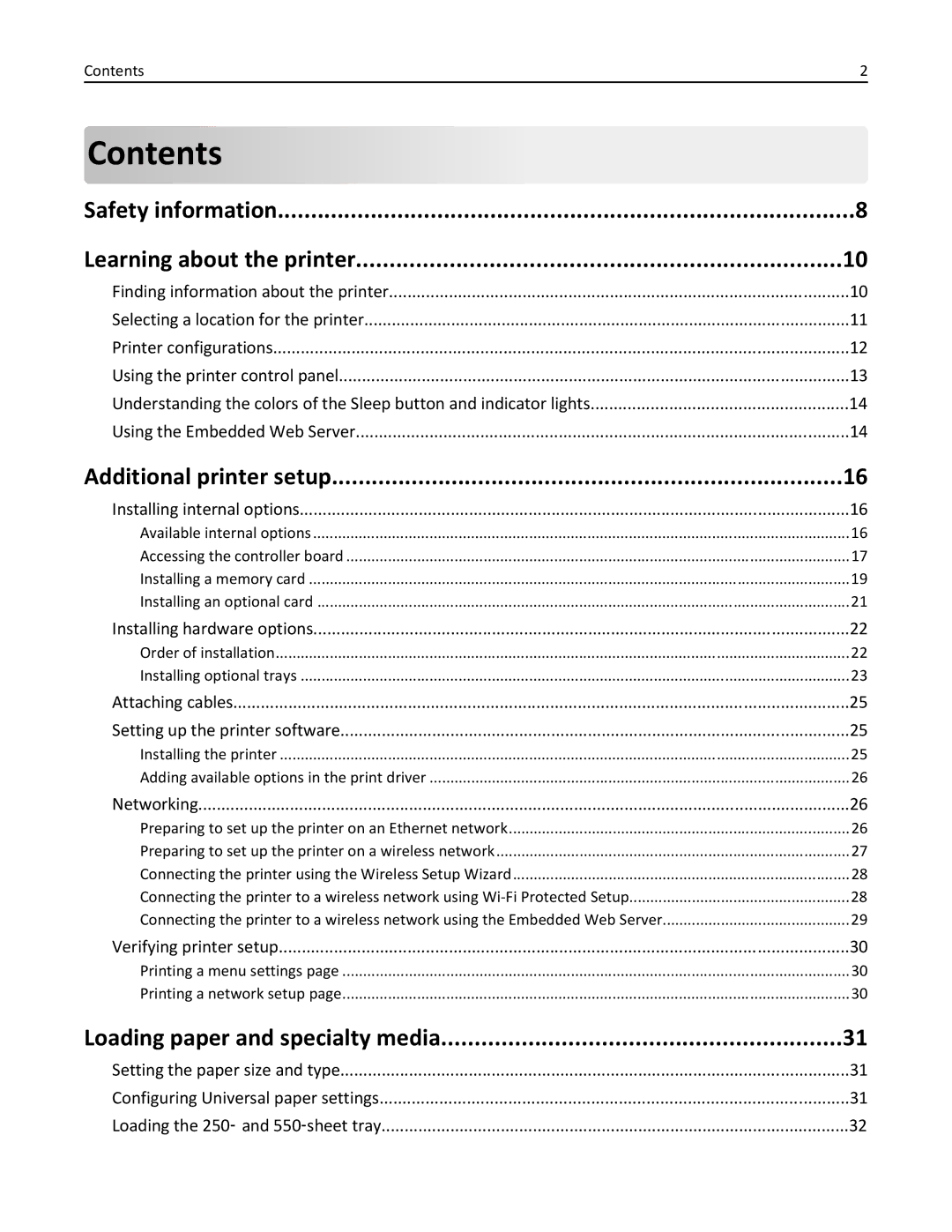 Lexmark CS410 manual Contents 