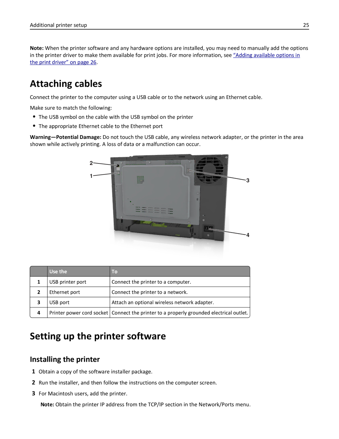 Lexmark CS410 manual Attaching cables, Setting up the printer software, Installing the printer 