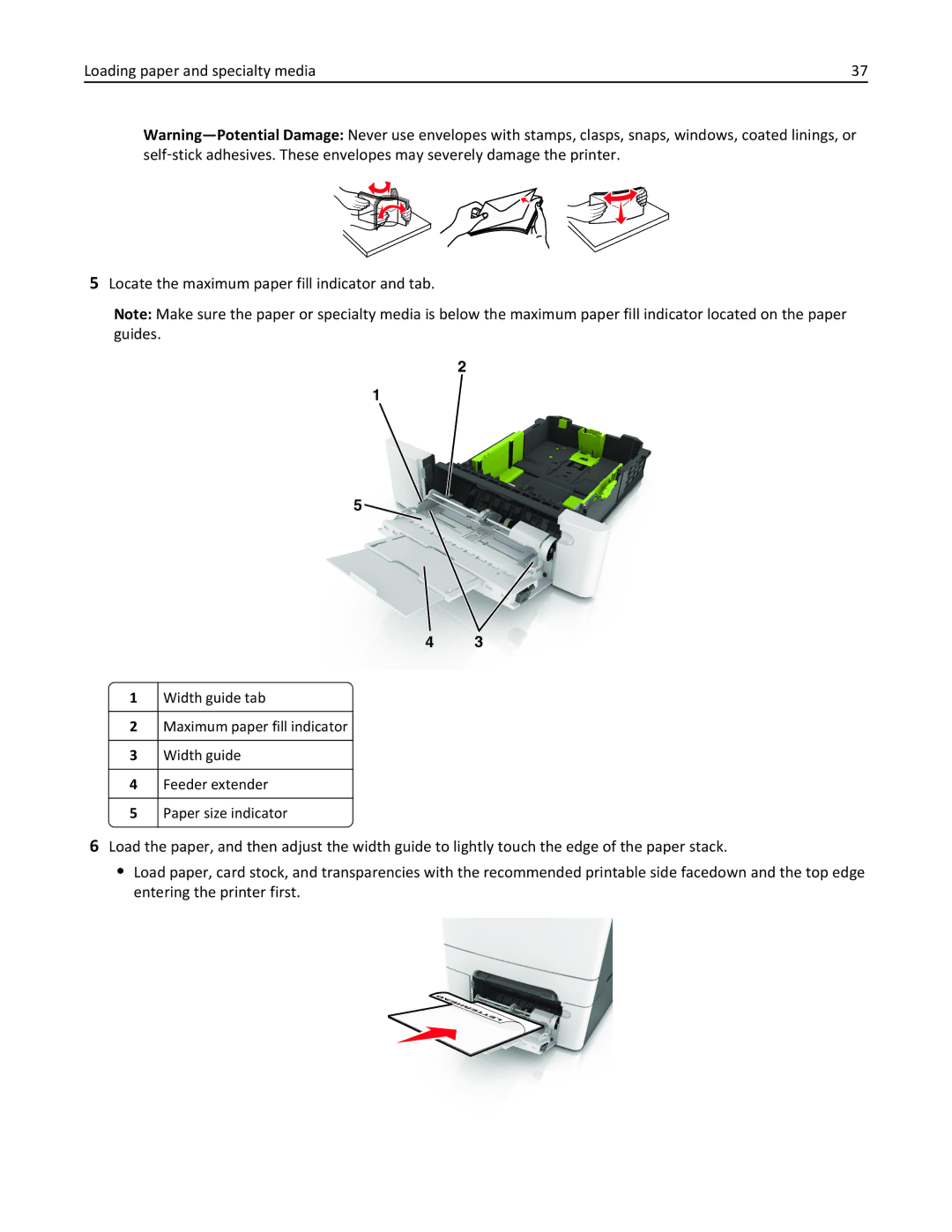 Lexmark CS410 manual Width guide tab 