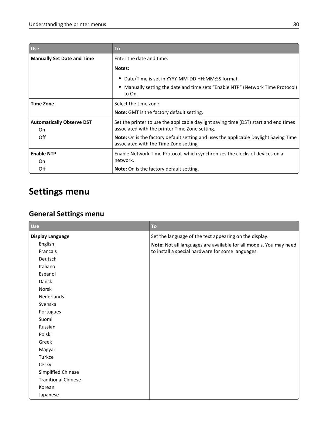 Lexmark CS410 manual General Settings menu 