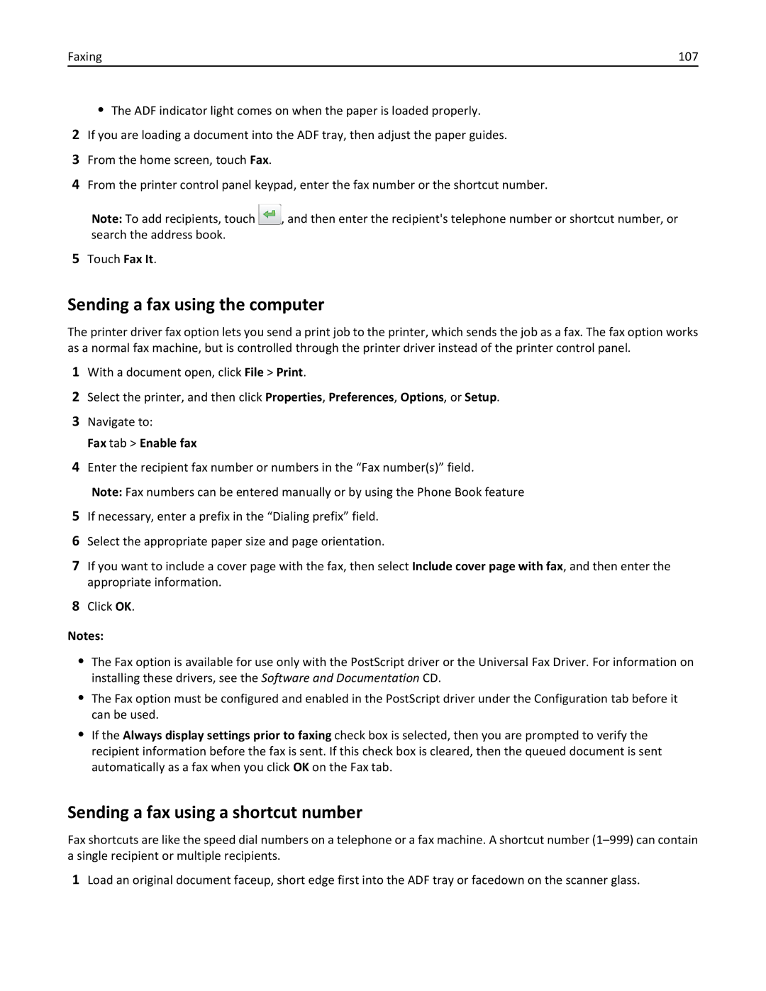 Lexmark CX410 manual Sending a fax using the computer, Sending a fax using a shortcut number, Fax tab Enable fax 