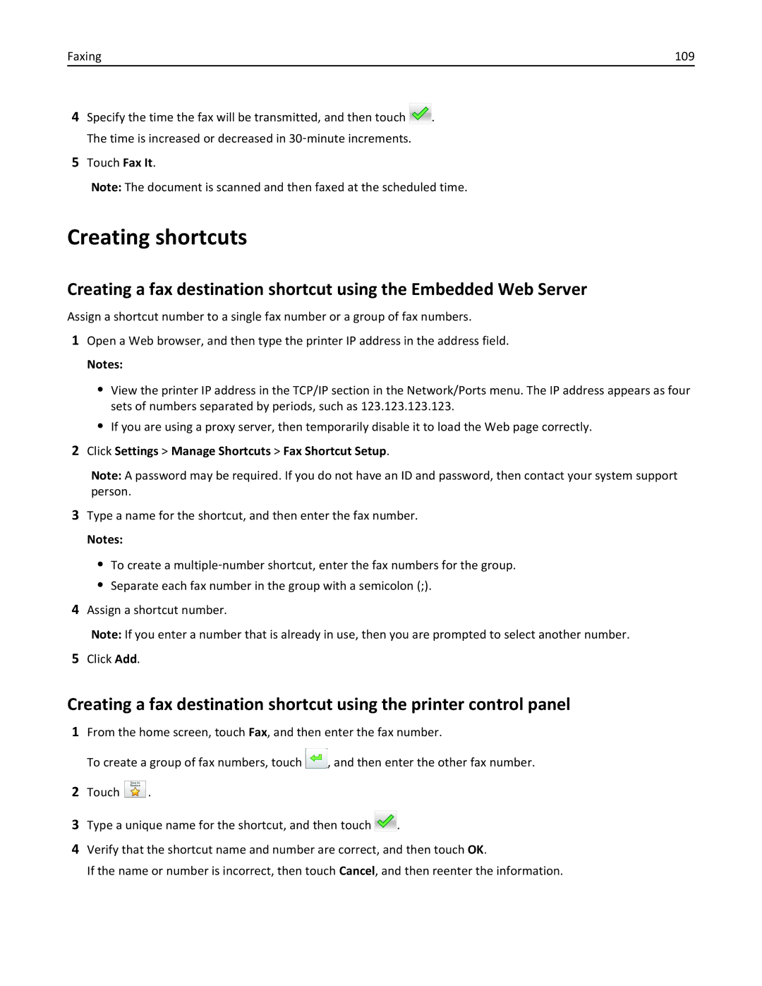 Lexmark CX410 manual Creating shortcuts, Click Settings Manage Shortcuts Fax Shortcut Setup 