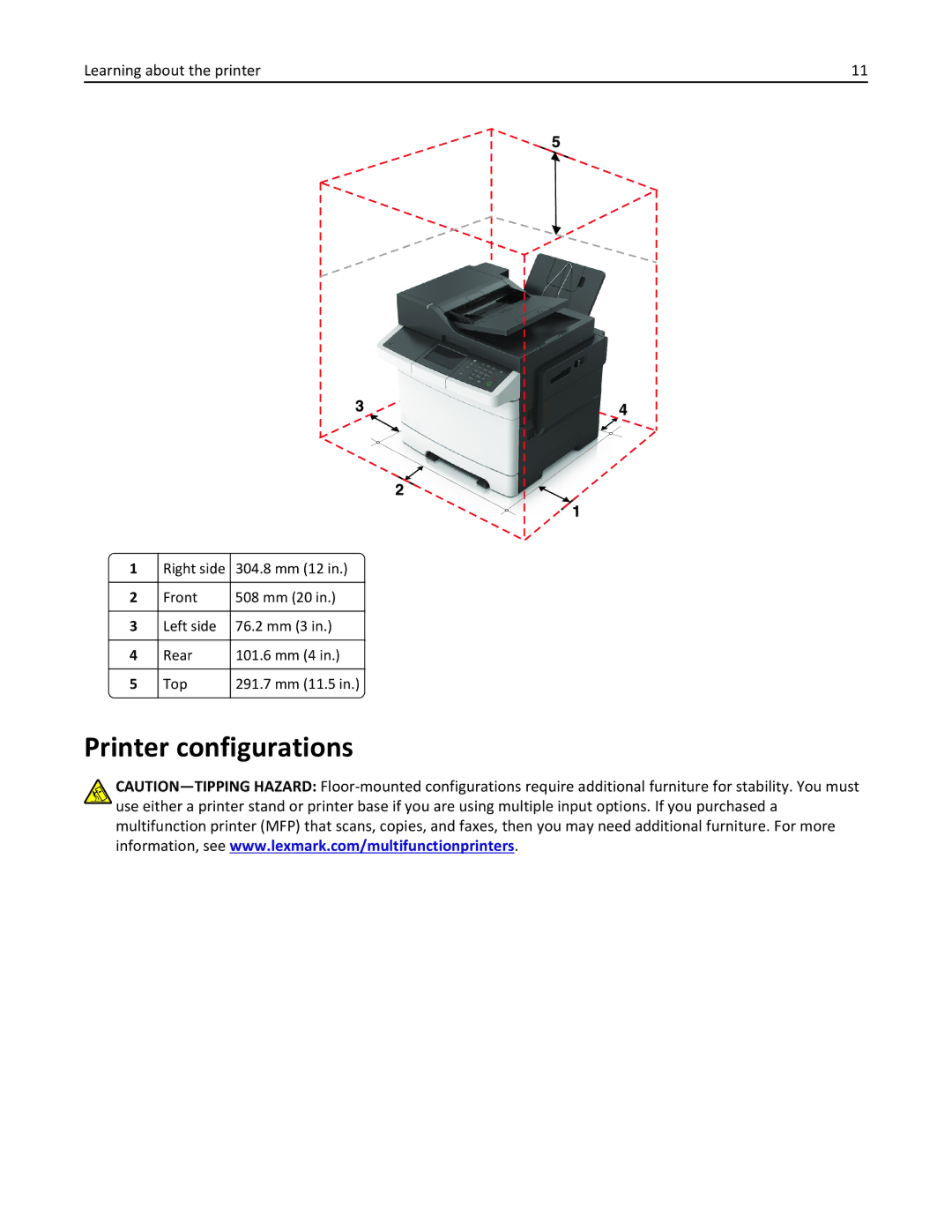 Lexmark CX410 manual Printer configurations 