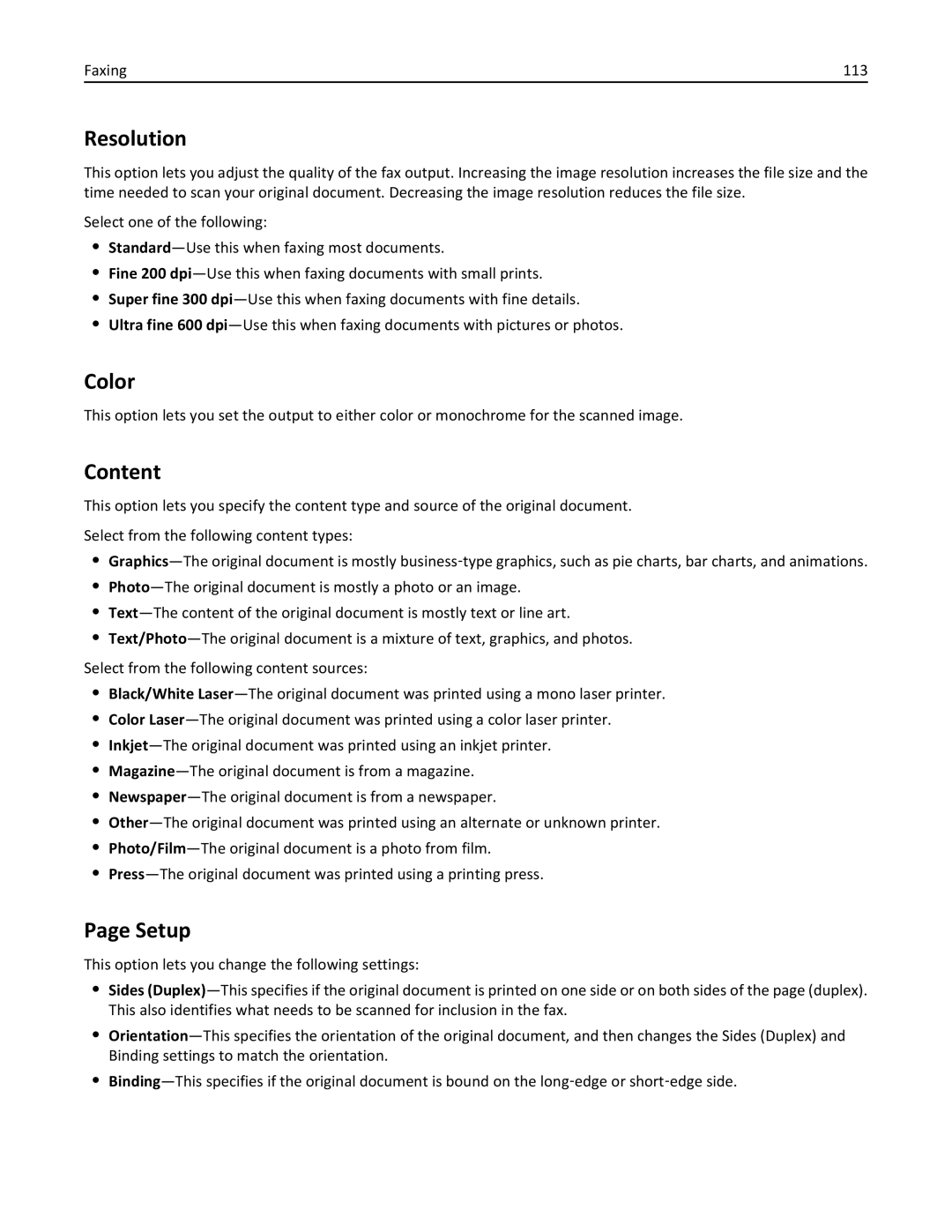 Lexmark CX410 manual Resolution, Faxing 113 