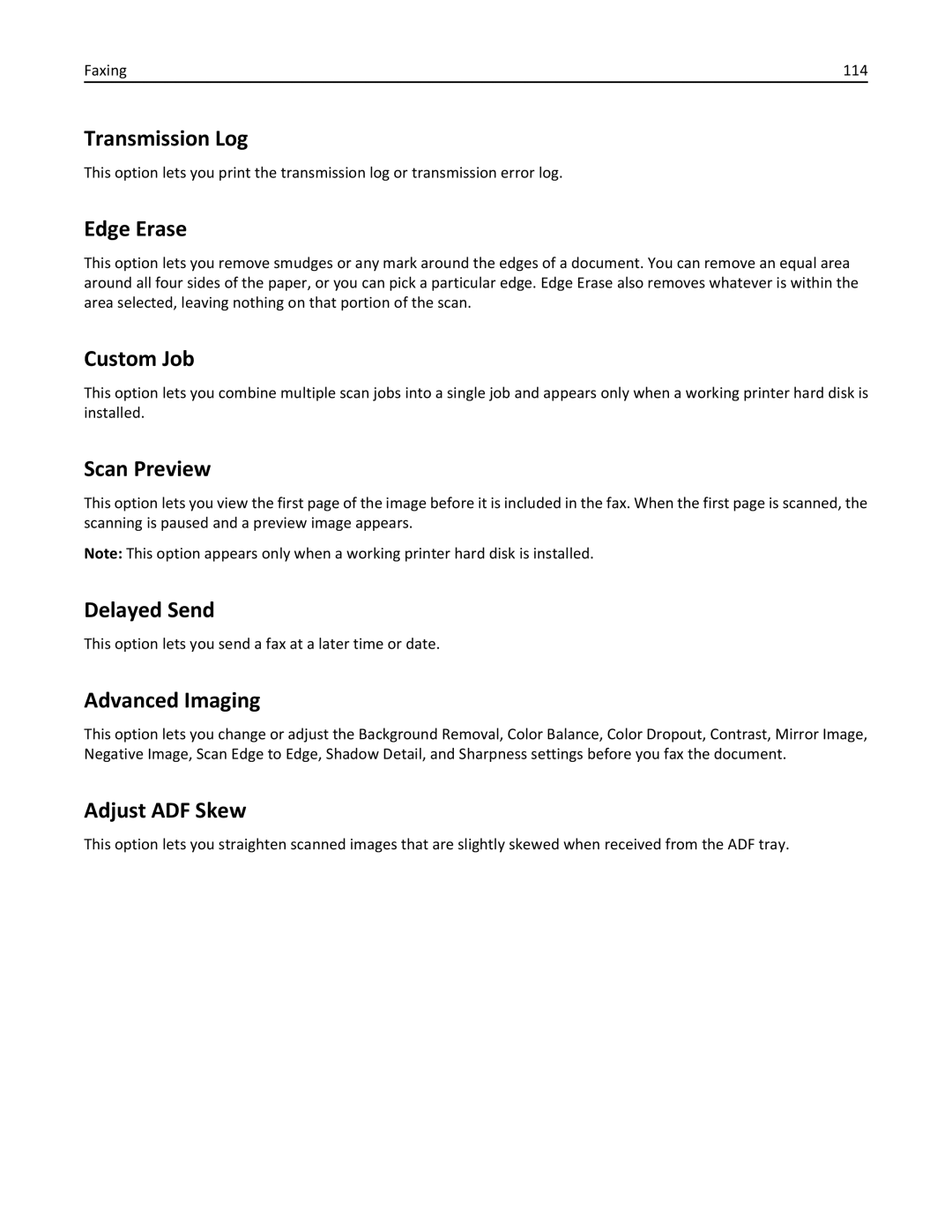 Lexmark CX410 manual Delayed Send, Faxing 114, This option lets you send a fax at a later time or date 