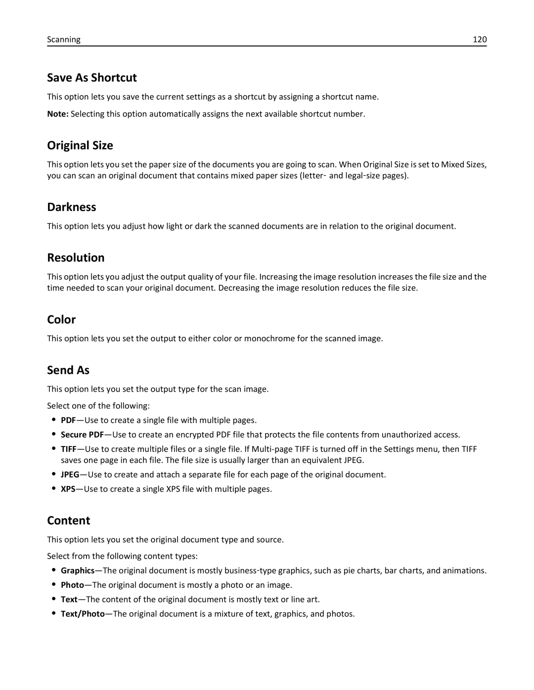 Lexmark CX410 manual Save As Shortcut, Scanning 120 