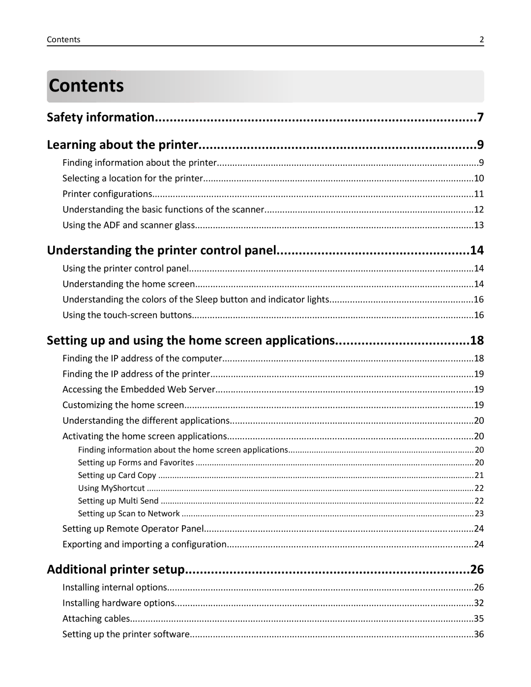 Lexmark CX410 manual Contents 