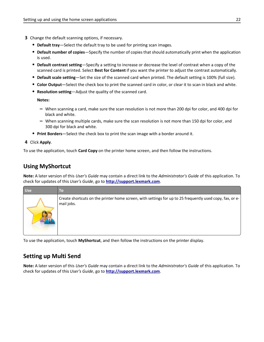 Lexmark CX410 manual Using MyShortcut, Setting up Multi Send 