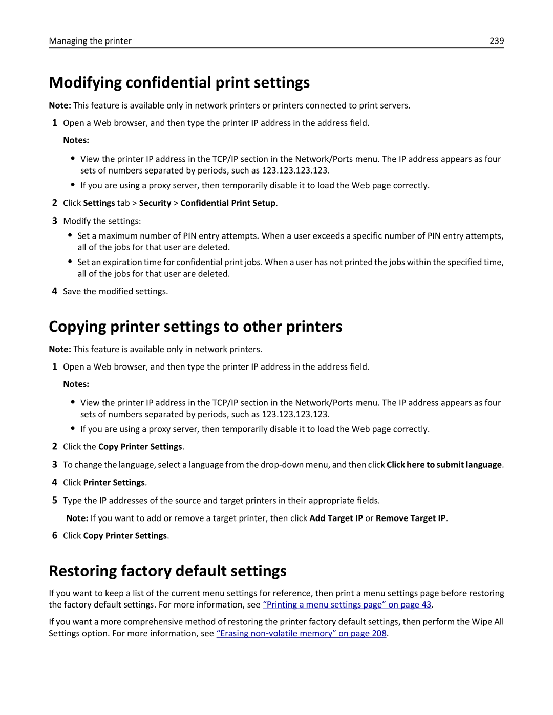 Lexmark CX410 manual Modifying confidential print settings, Copying printer settings to other printers 