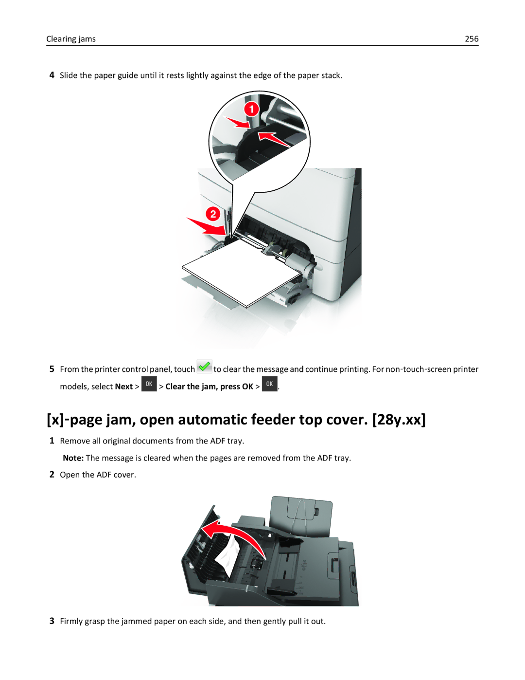 Lexmark CX410 manual ‑page jam, open automatic feeder top cover y.xx, Models, select Next Clear the jam, press OK 