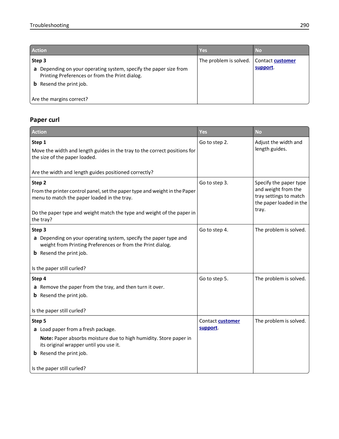 Lexmark CX410 manual Paper curl, Troubleshooting 290 