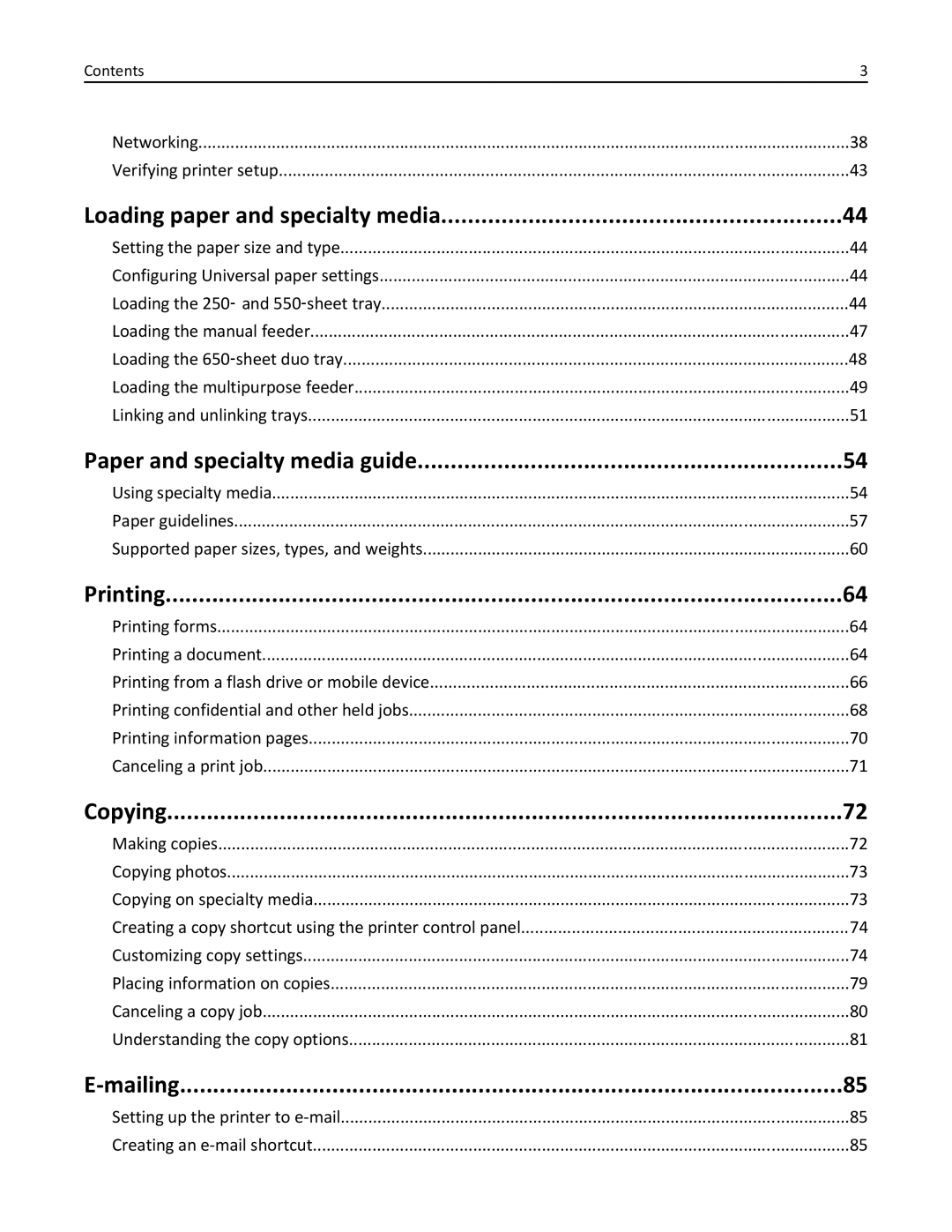 Lexmark CX410 manual Loading paper and specialty media, Paper and specialty media guide, Printing, Copying, Mailing 