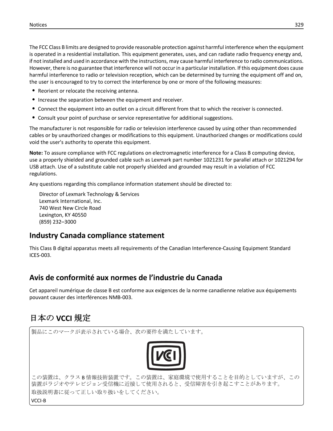 Lexmark CX410 manual Industry Canada compliance statement, Avis de conformité aux normes de l’industrie du Canada, 329 