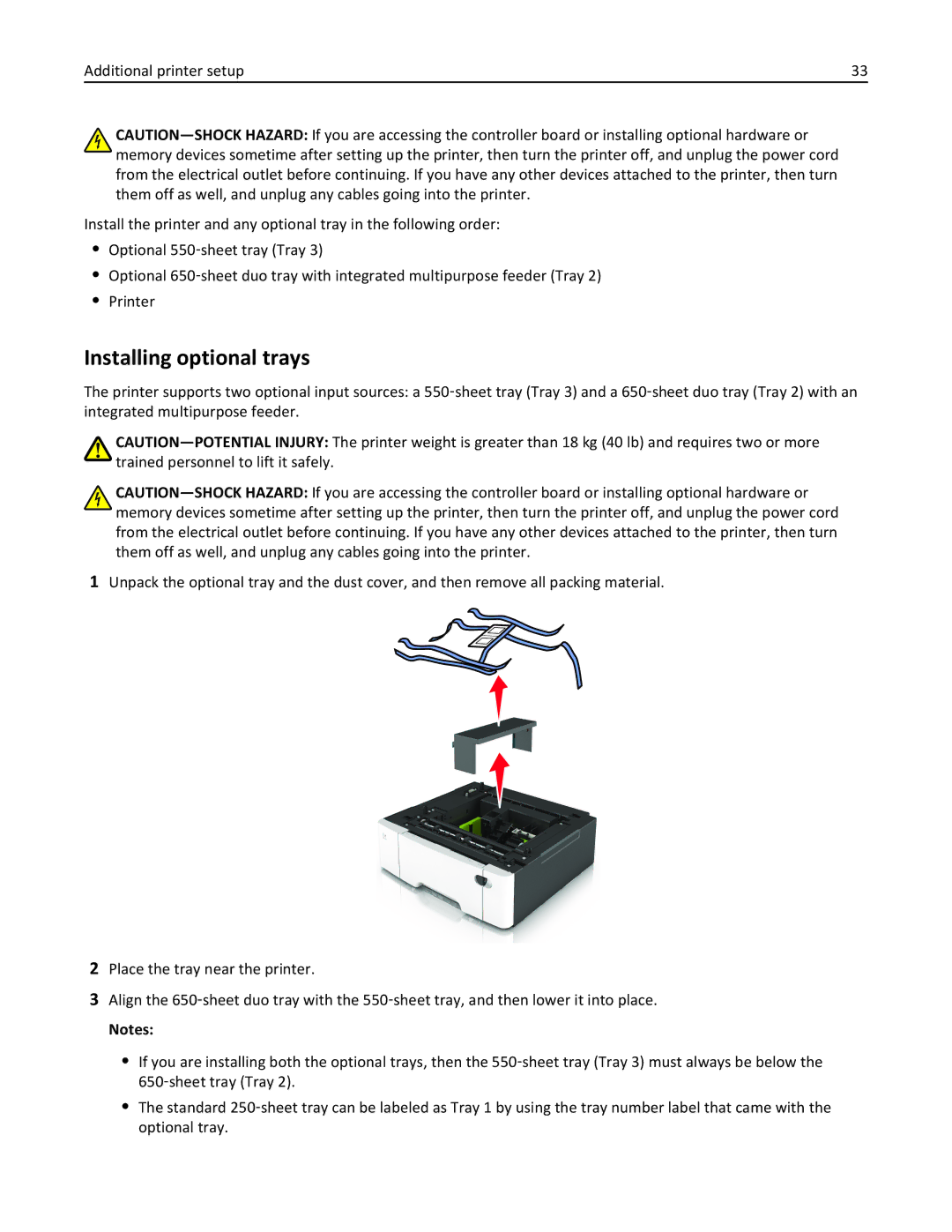 Lexmark CX410 manual Installing optional trays 