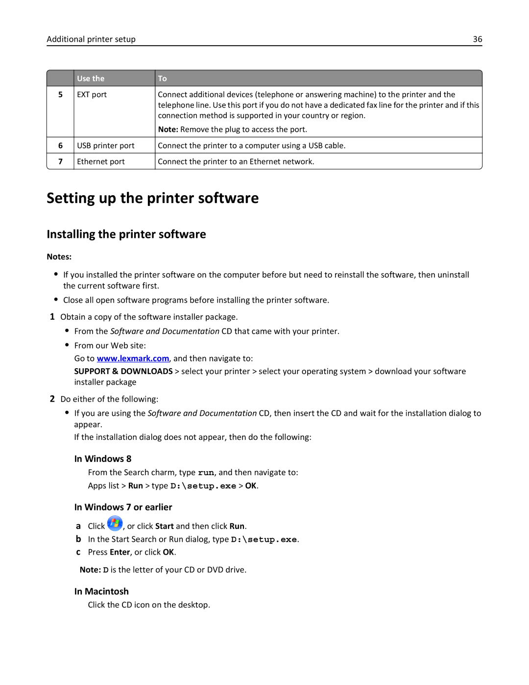 Lexmark CX410 manual Setting up the printer software, Installing the printer software, Macintosh 