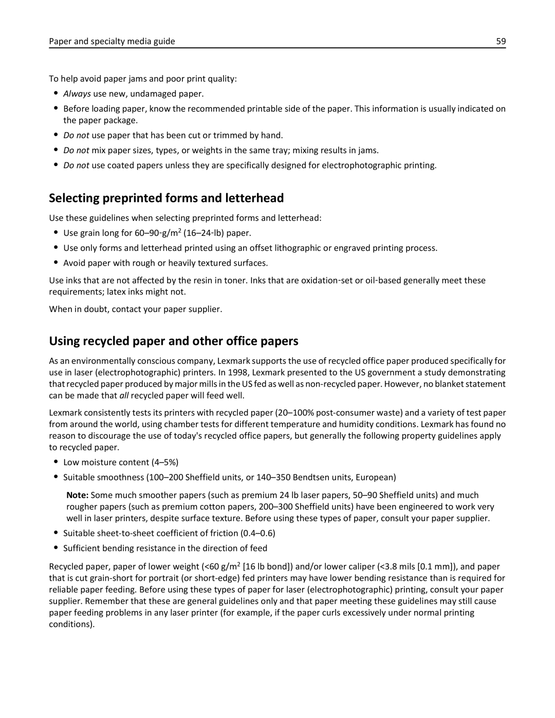 Lexmark CX410 manual Selecting preprinted forms and letterhead, Using recycled paper and other office papers 