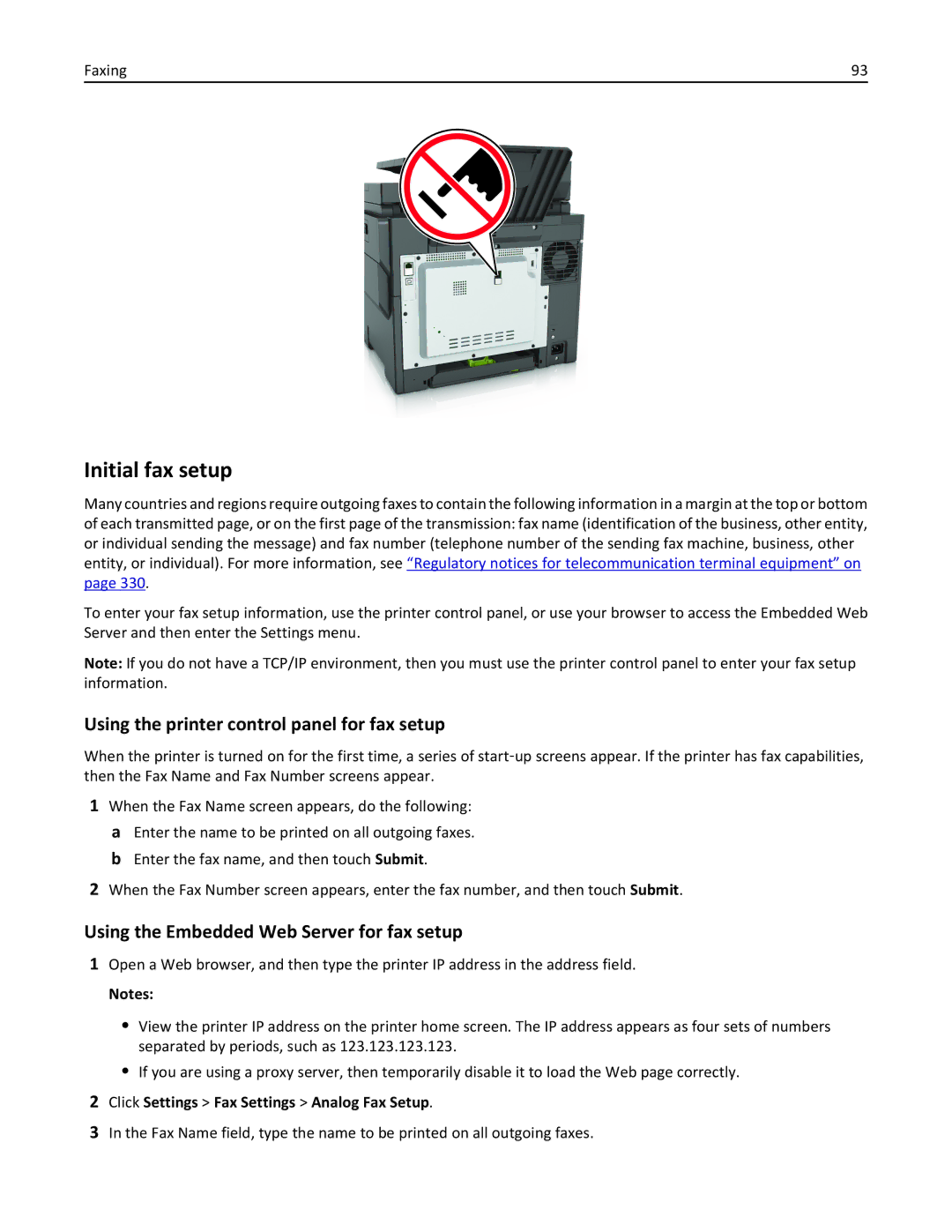 Lexmark CX410 manual Initial fax setup, Using the printer control panel for fax setup 