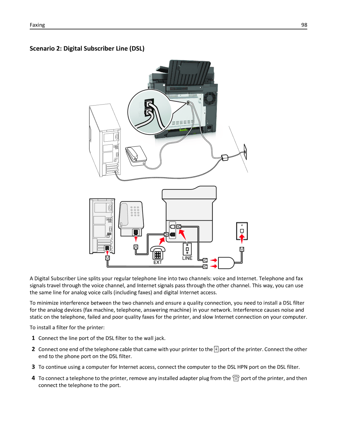 Lexmark CX410 manual Scenario 2 Digital Subscriber Line DSL 