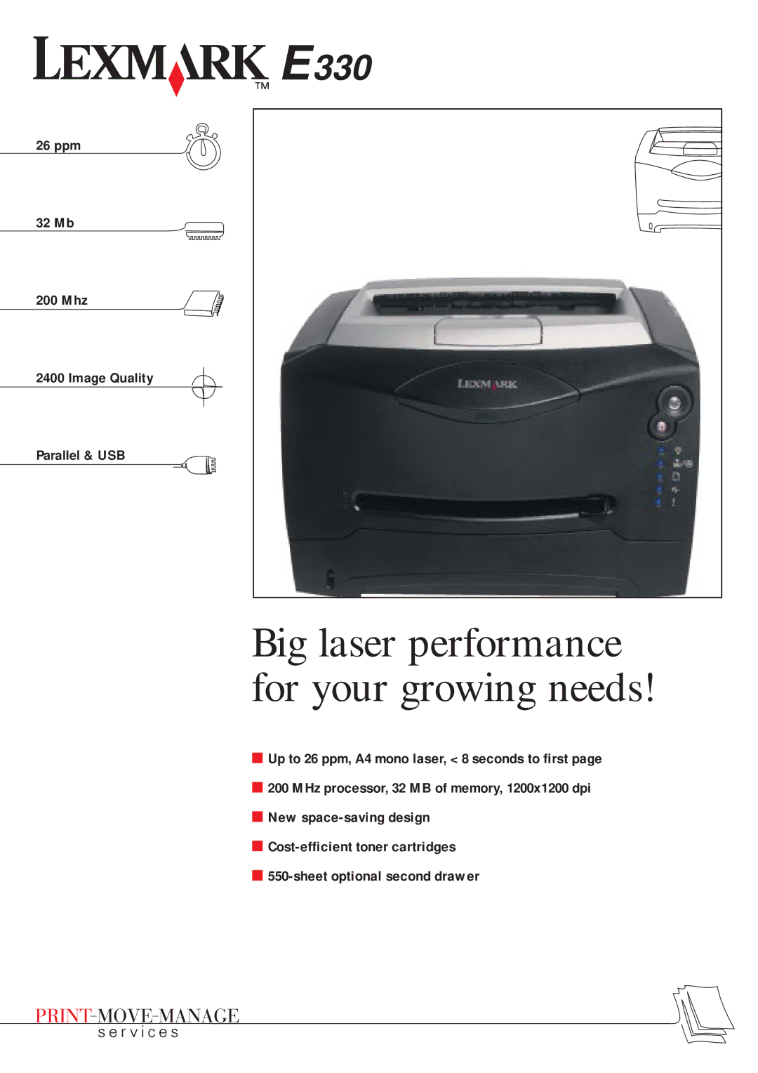 Lexmark E 330 manual Big laser performance for your growing needs 