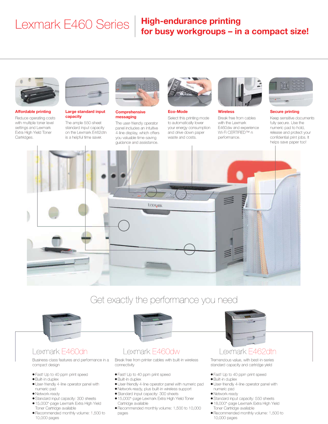 Lexmark E 462dtn manual Lexmark E460 Series, Get exactly the performance you need 