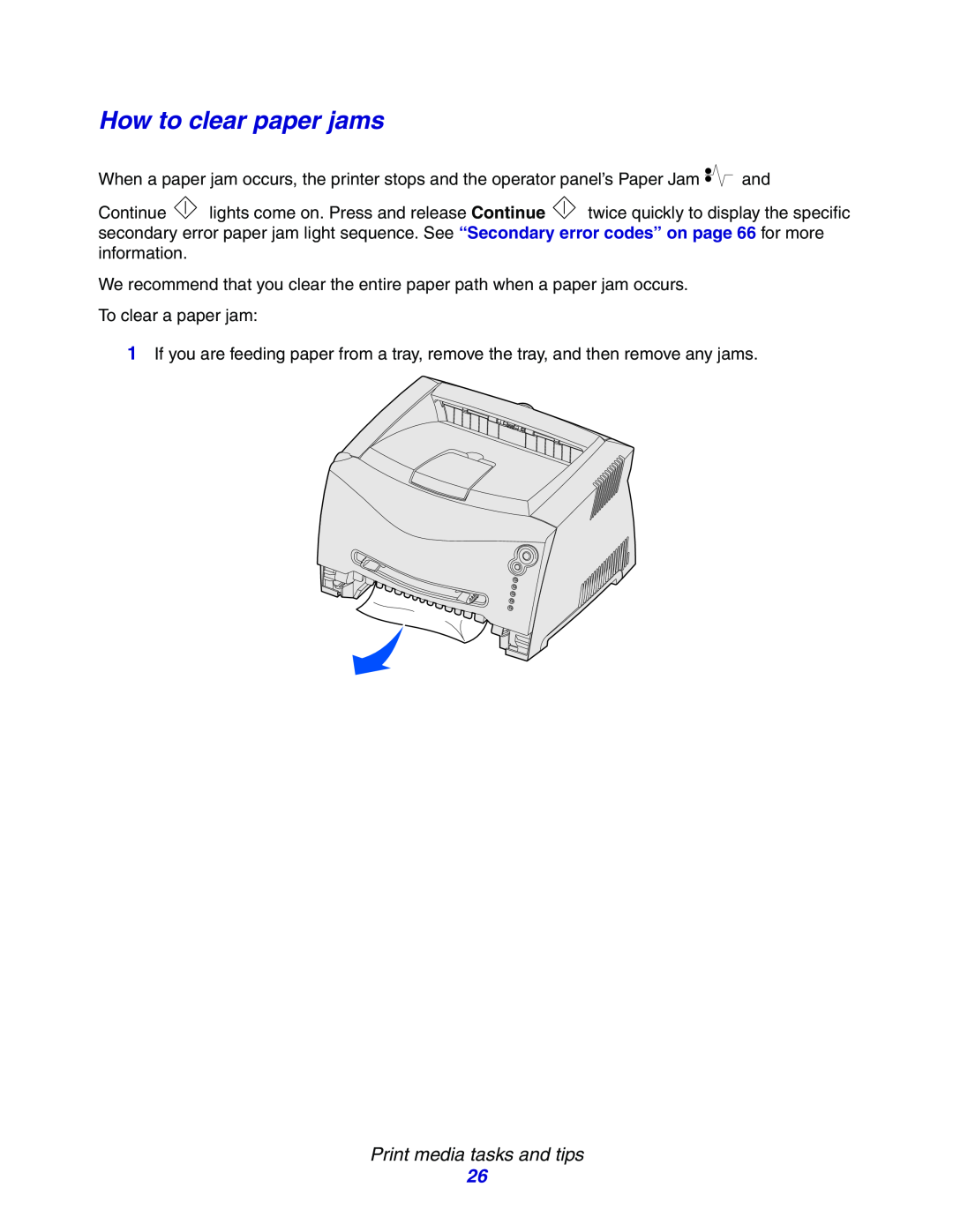 Lexmark E234N manual How to clear paper jams, Print media tasks and tips 