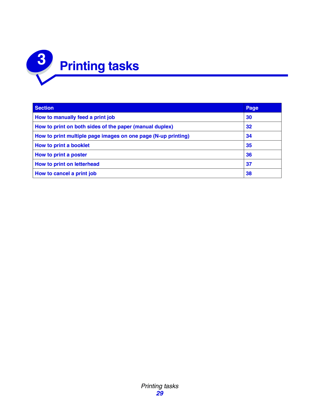 Lexmark E234N manual Printing tasks, Section, Page 