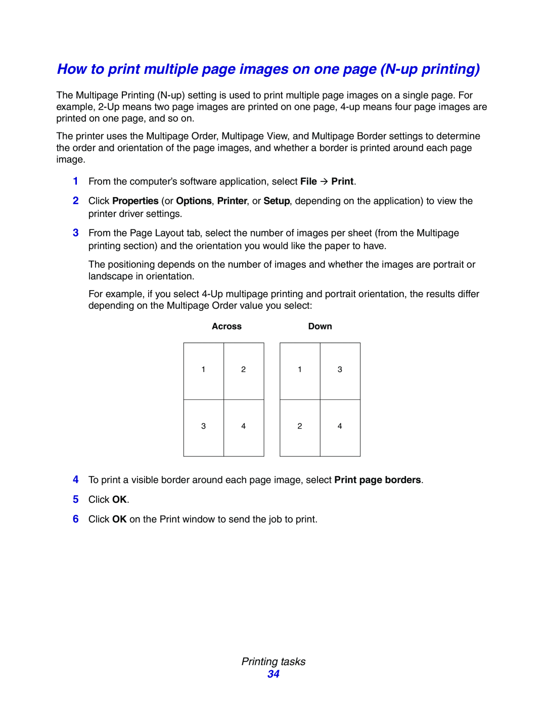 Lexmark E234N manual Printing tasks, 5Click OK 