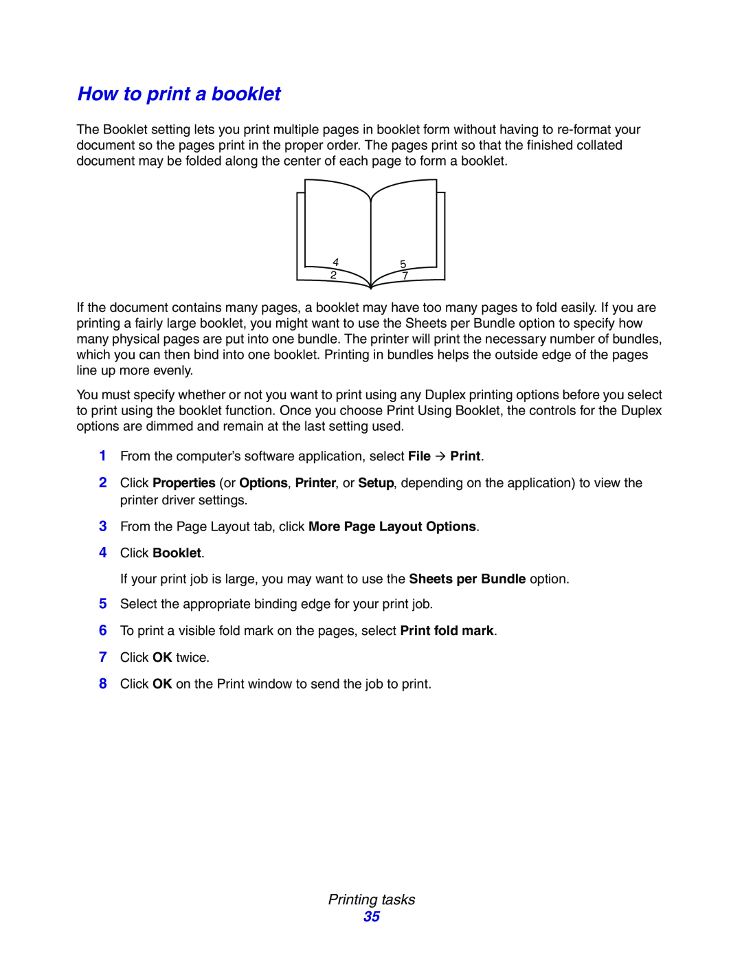 Lexmark E234N manual How to print a booklet, Printing tasks 