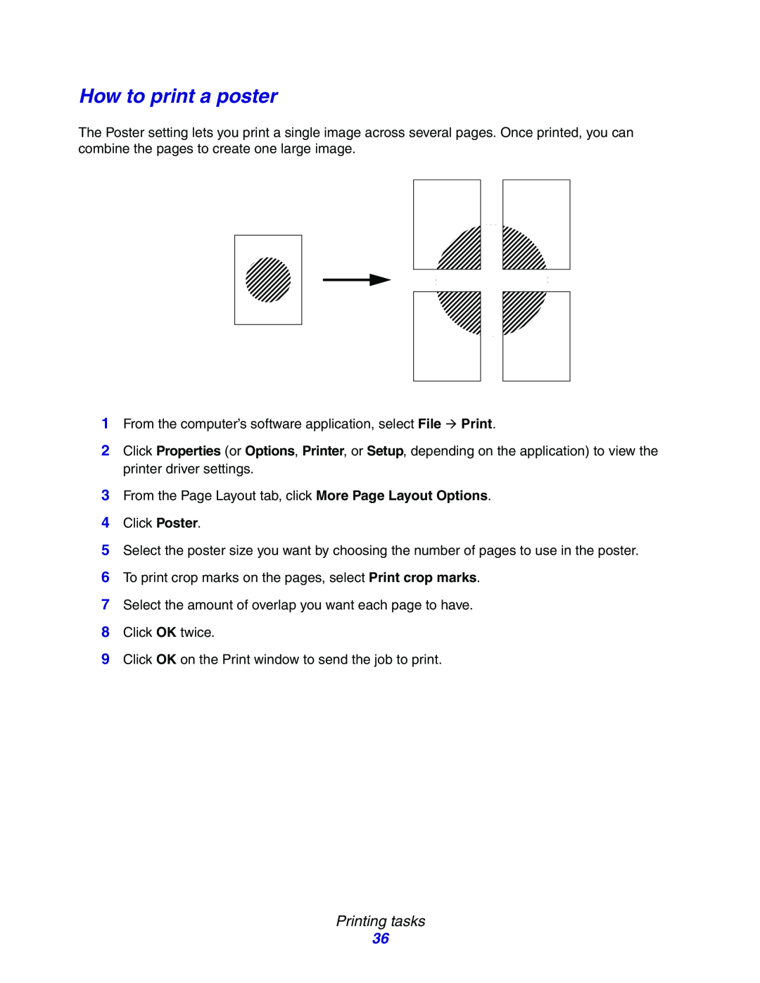 Lexmark E234N manual How to print a poster, Printing tasks 
