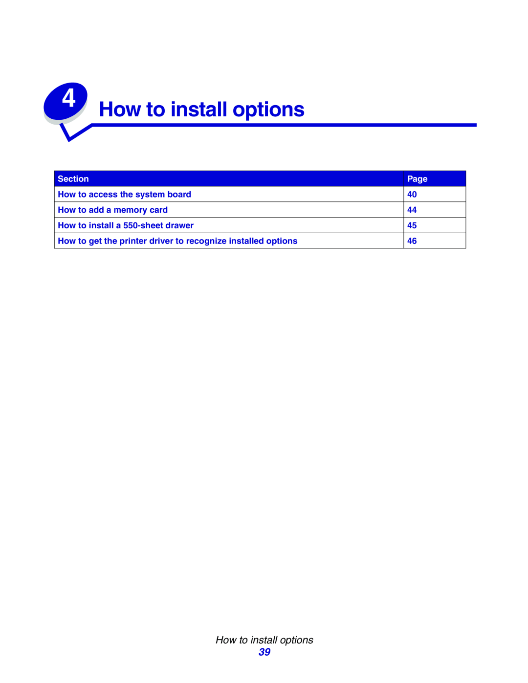 Lexmark E234N manual How to install options, Section, Page 