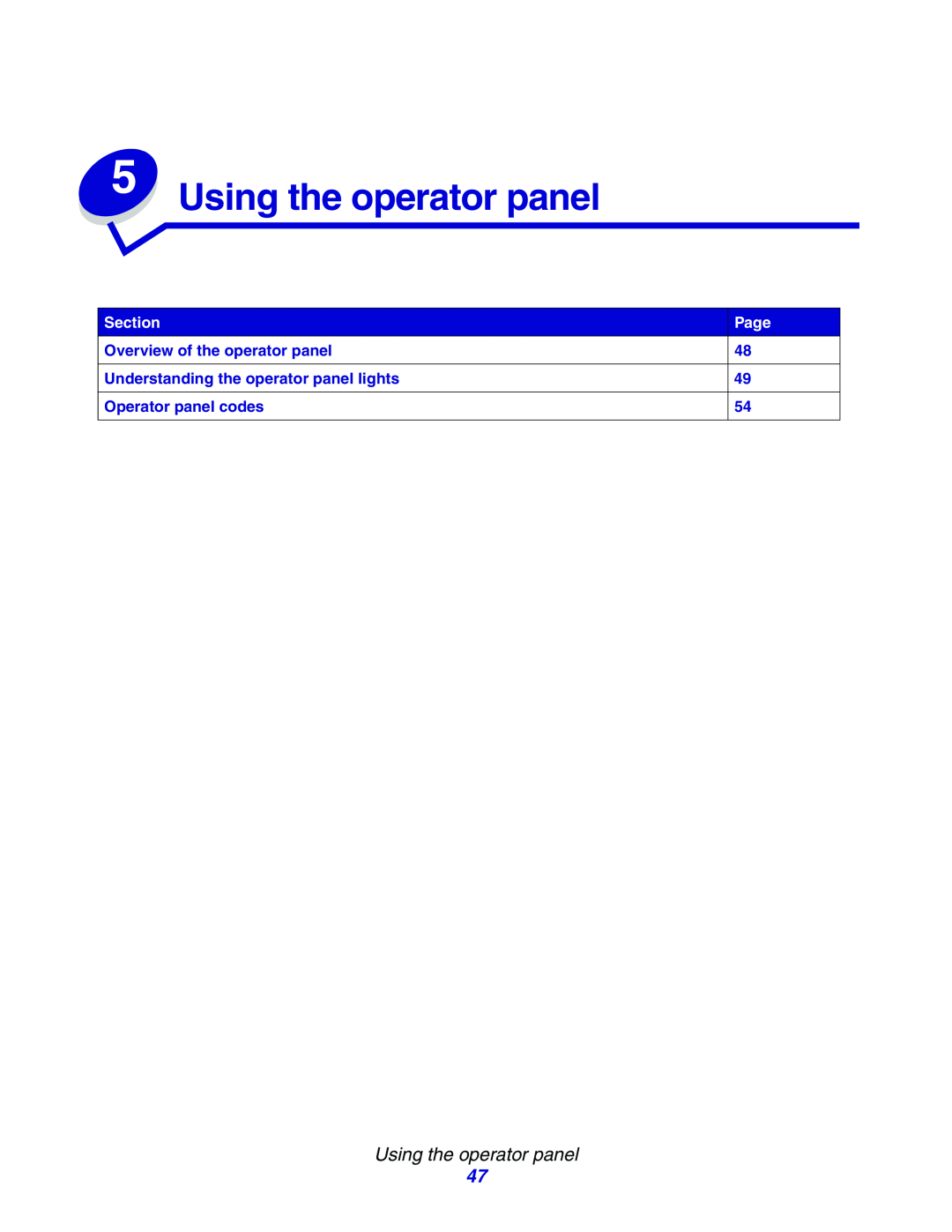 Lexmark E234N manual Using the operator panel, Section, Page 