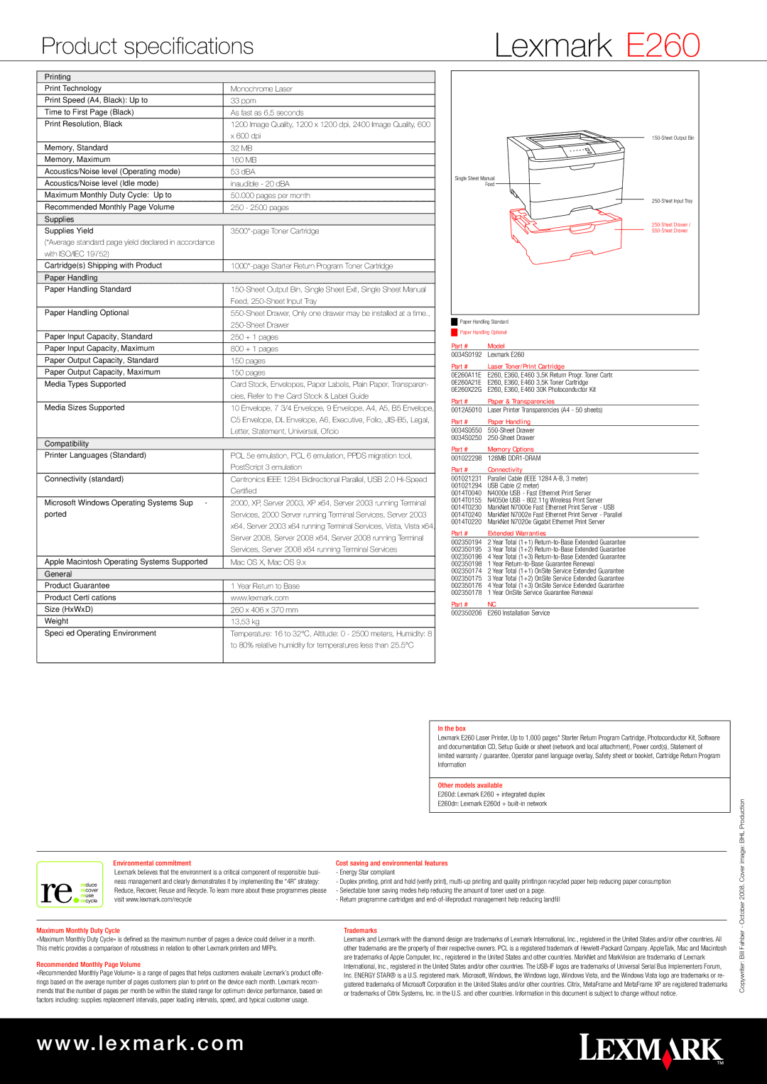 Lexmark E260 Series manual Lexmark E260 