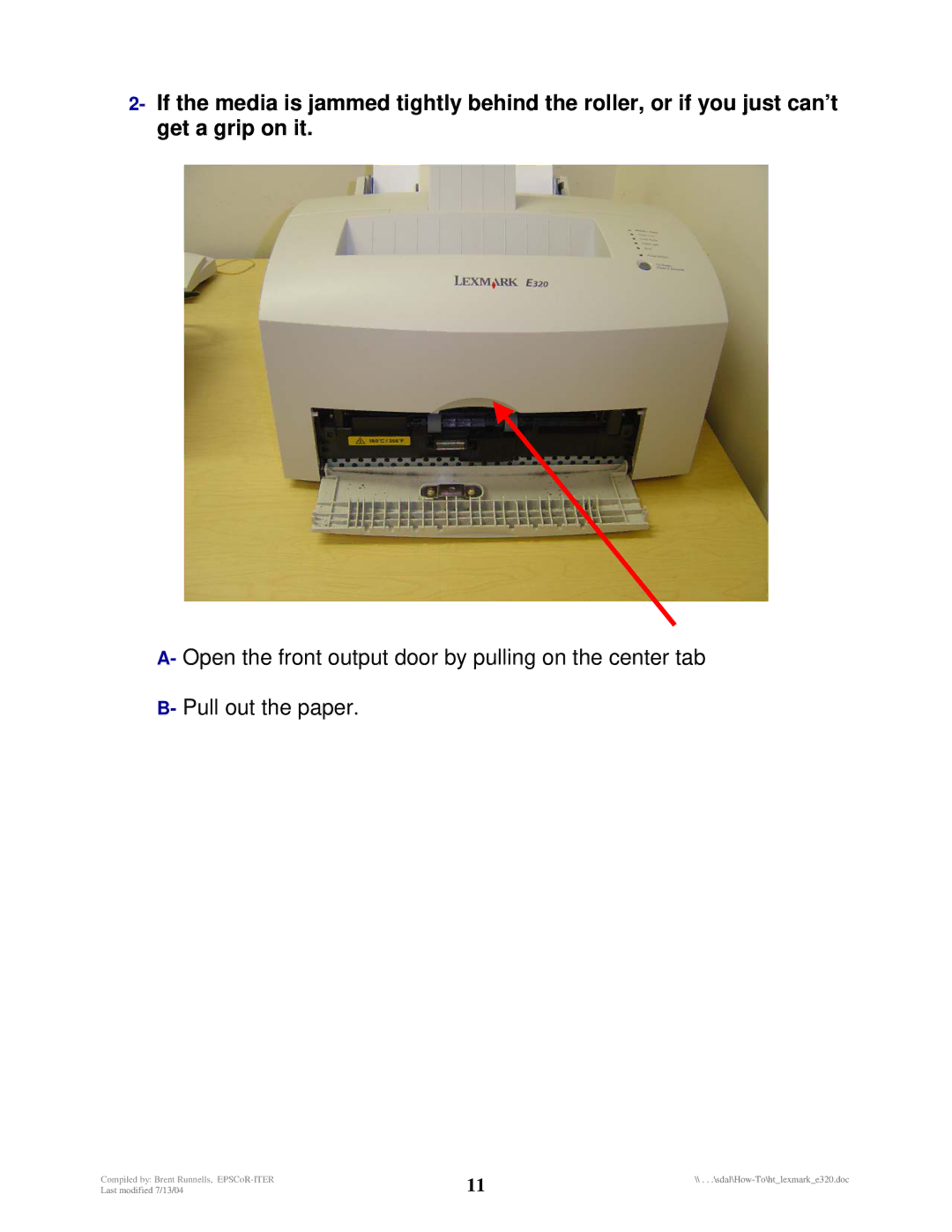 Lexmark E320 manual Compiled by Brent Runnells, EPSCoR-ITER 